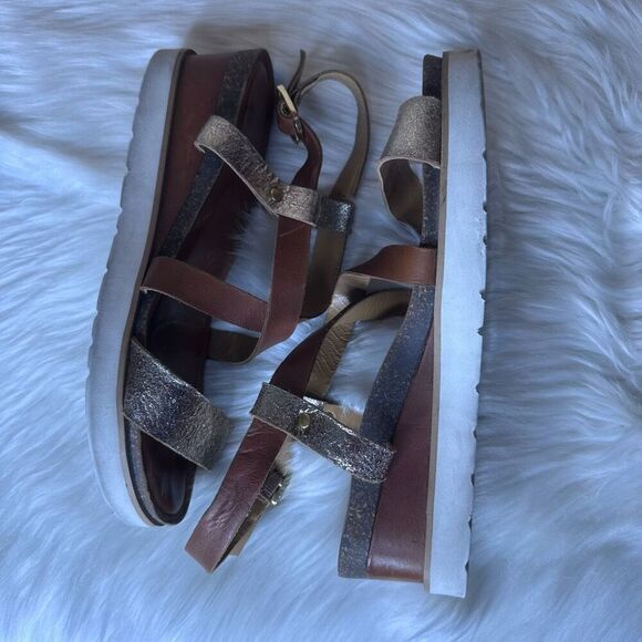 Diba True Metallic & Brown Leather Strappy Sandals Size 9.5 - Picture 11 of 13